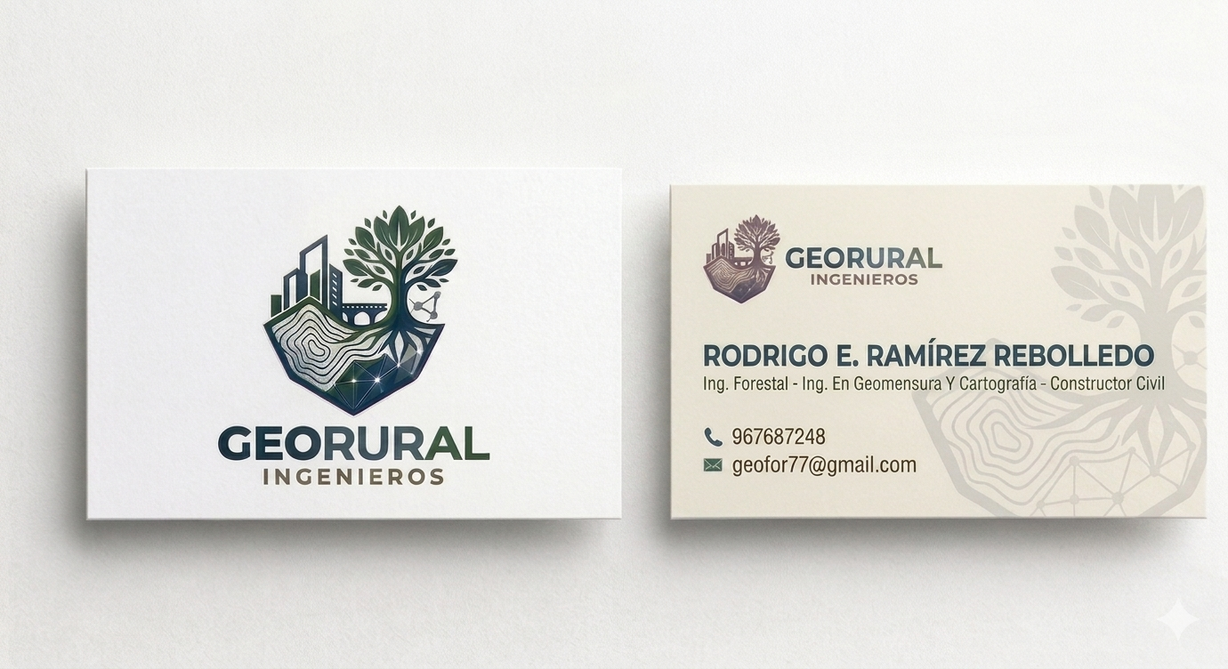 Tarjeta de presentación de GEORURAL Ingenieros y Rodrigo E. Ramírez Rebolledo